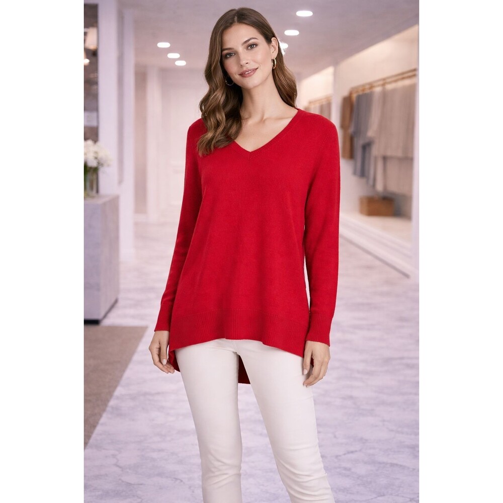 EILEEN FISHER Red Merino Wool Cotton V-Neck Sweater XS Pullover‎ R4MTT